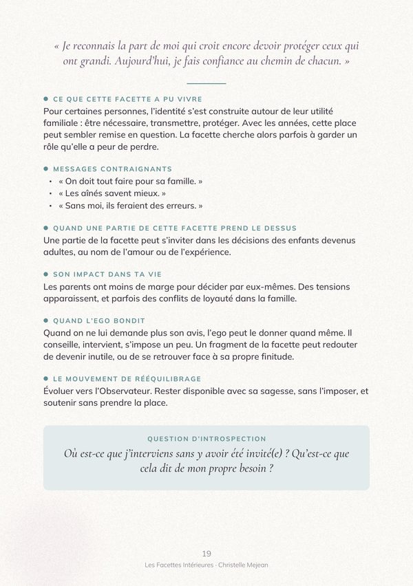 Page du livret : l'exploration de la facette